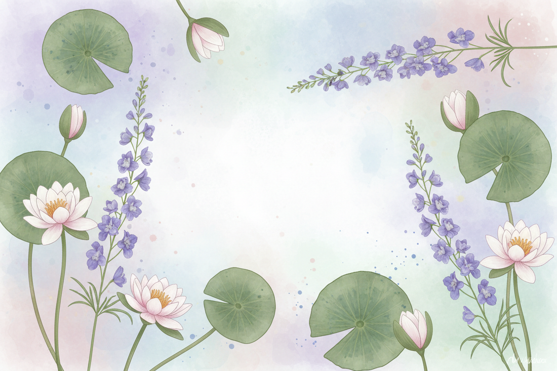 larkspur and water lily flowers representing July birth flowers
