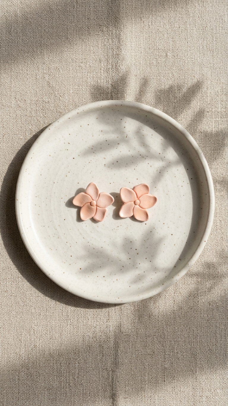 Pink Sakura studs on a cream plate