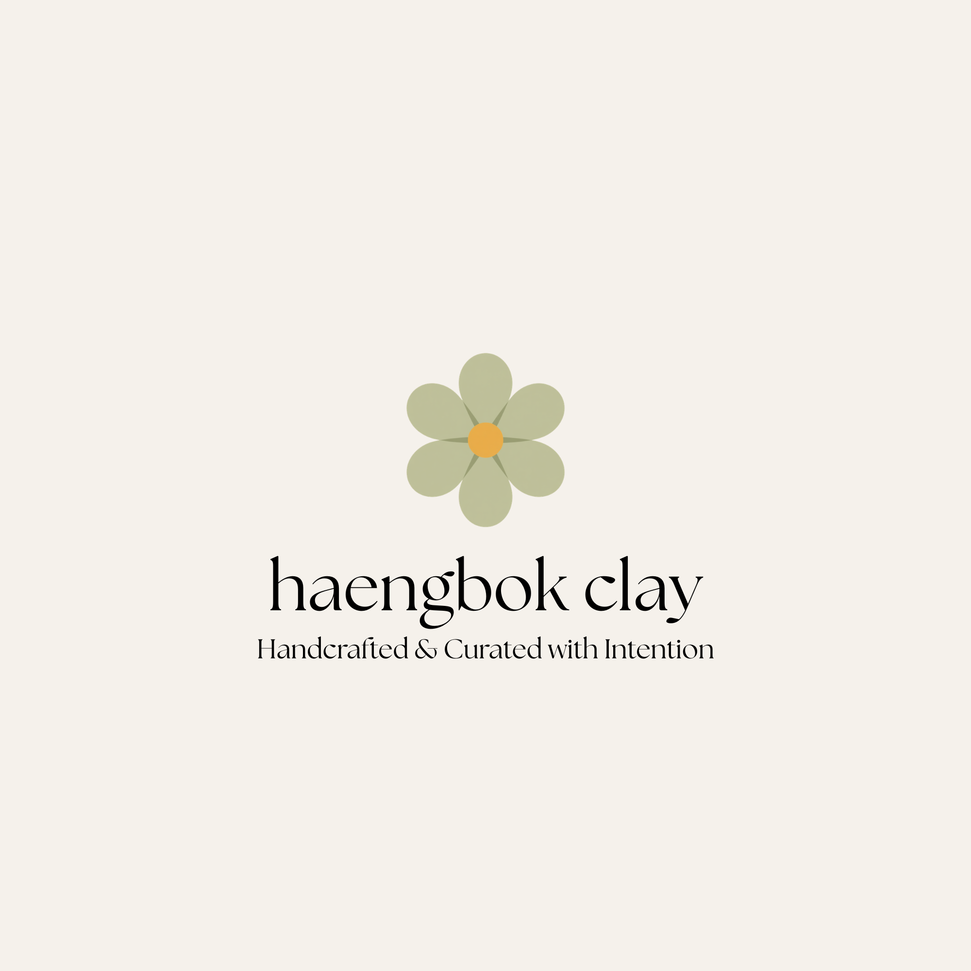Logo of haengbok clay with a flower design on a beige background