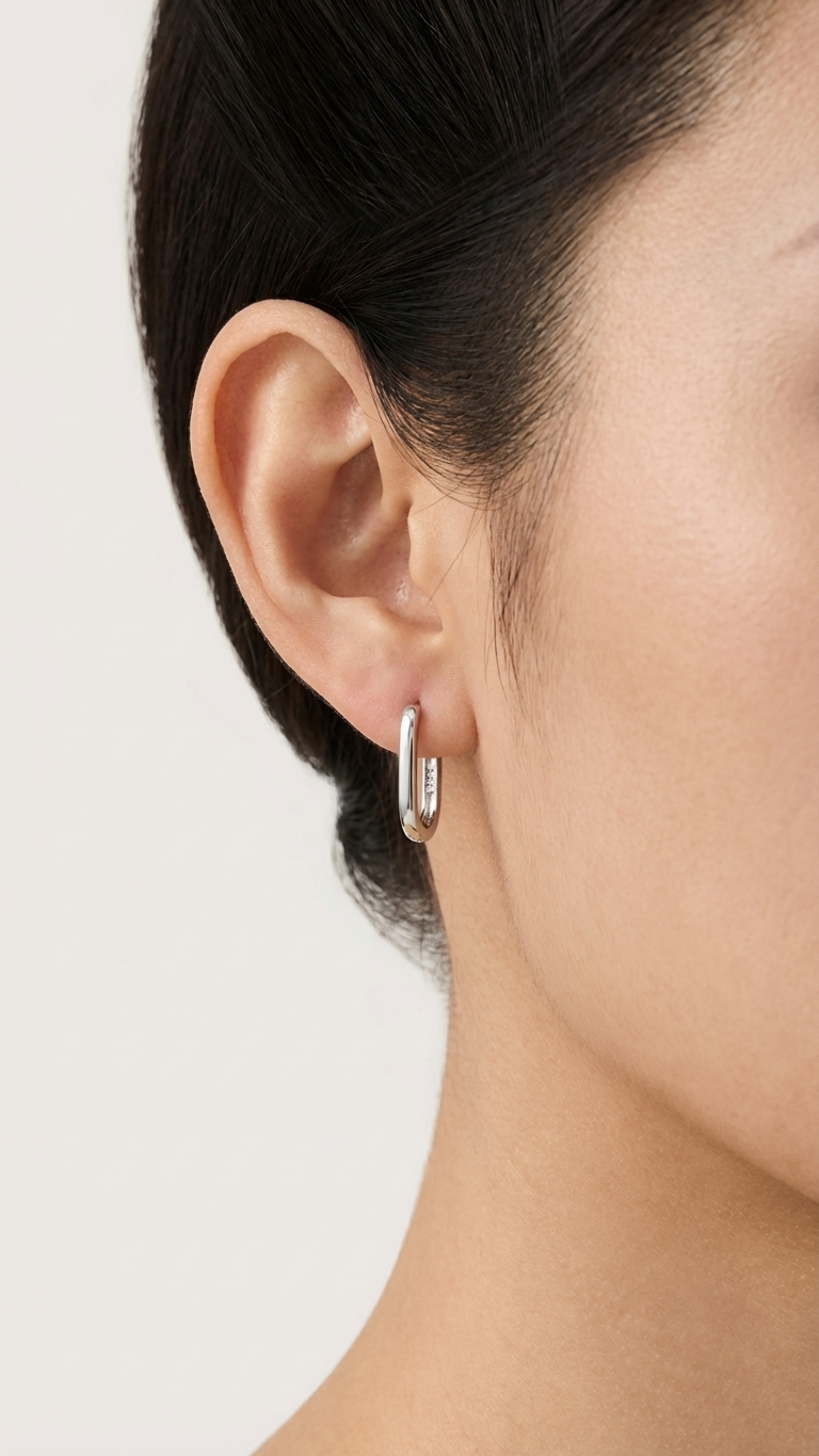 Minimal Oval Huggie Earrings (925 Silver)