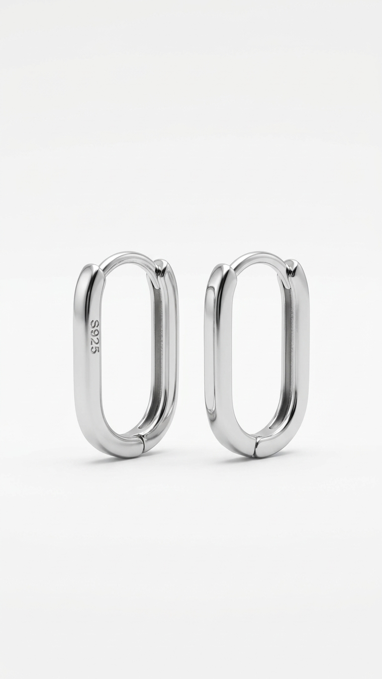Minimal Oval Huggie Earrings (925 Silver)