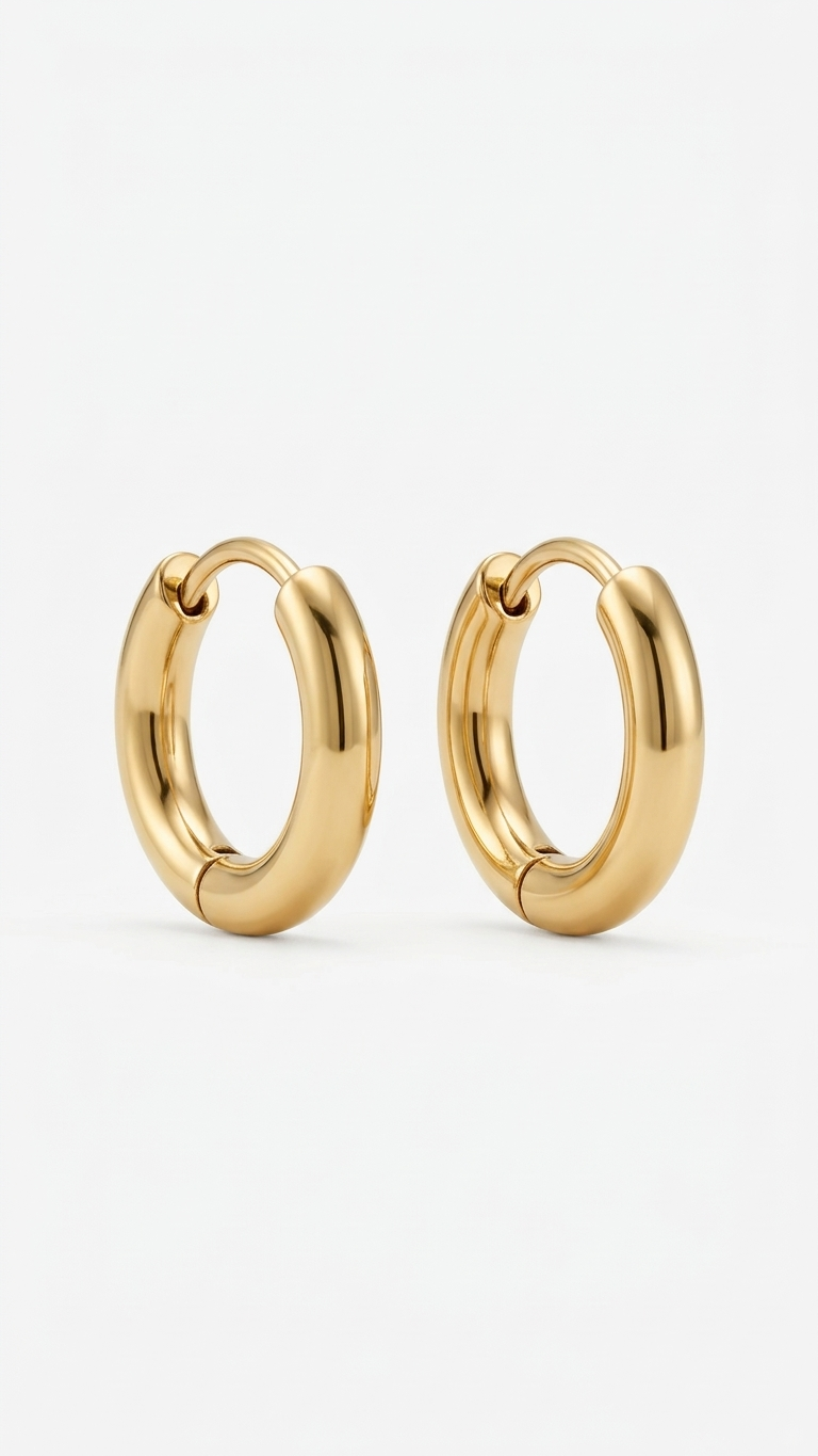 Gold hoop earrings on a white background