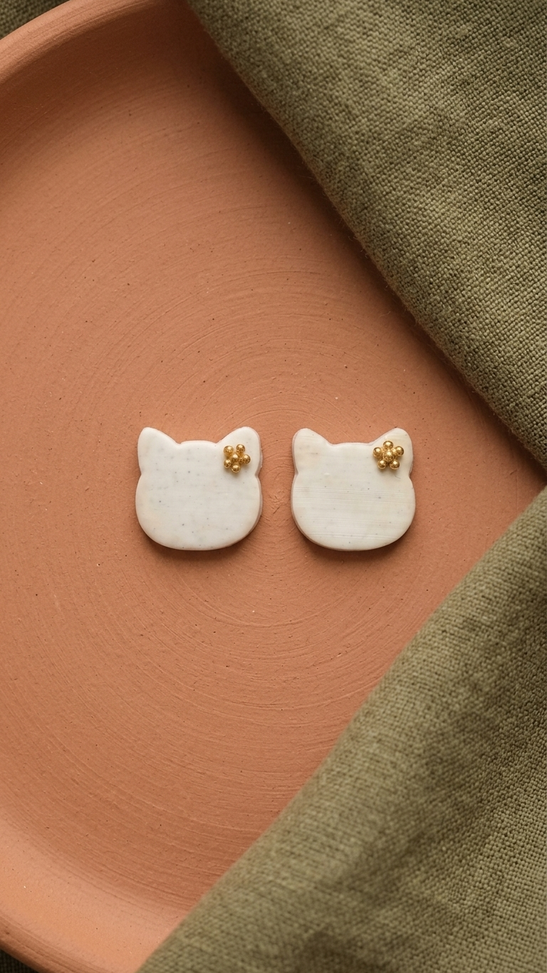 Ivory Daisy Cat Stud Earrings