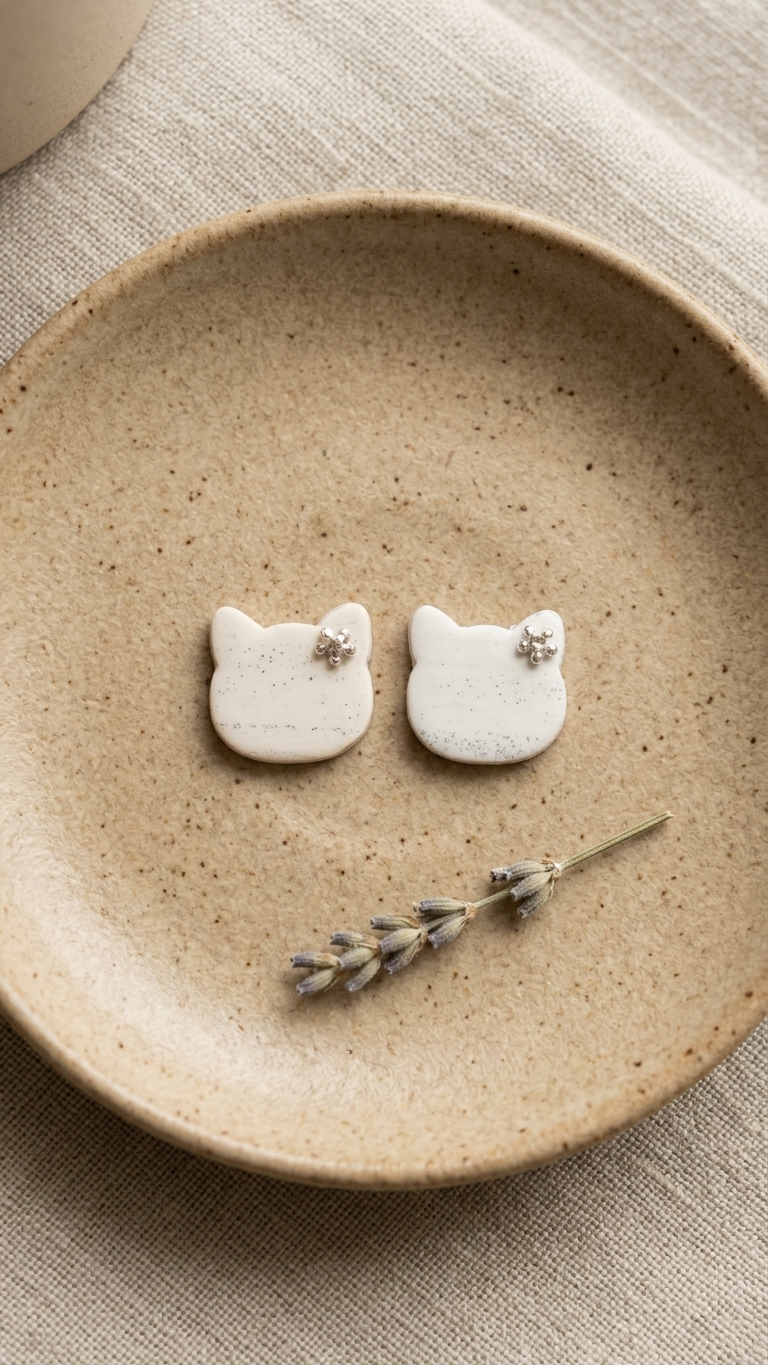 Ivory Daisy Cat Stud Earrings