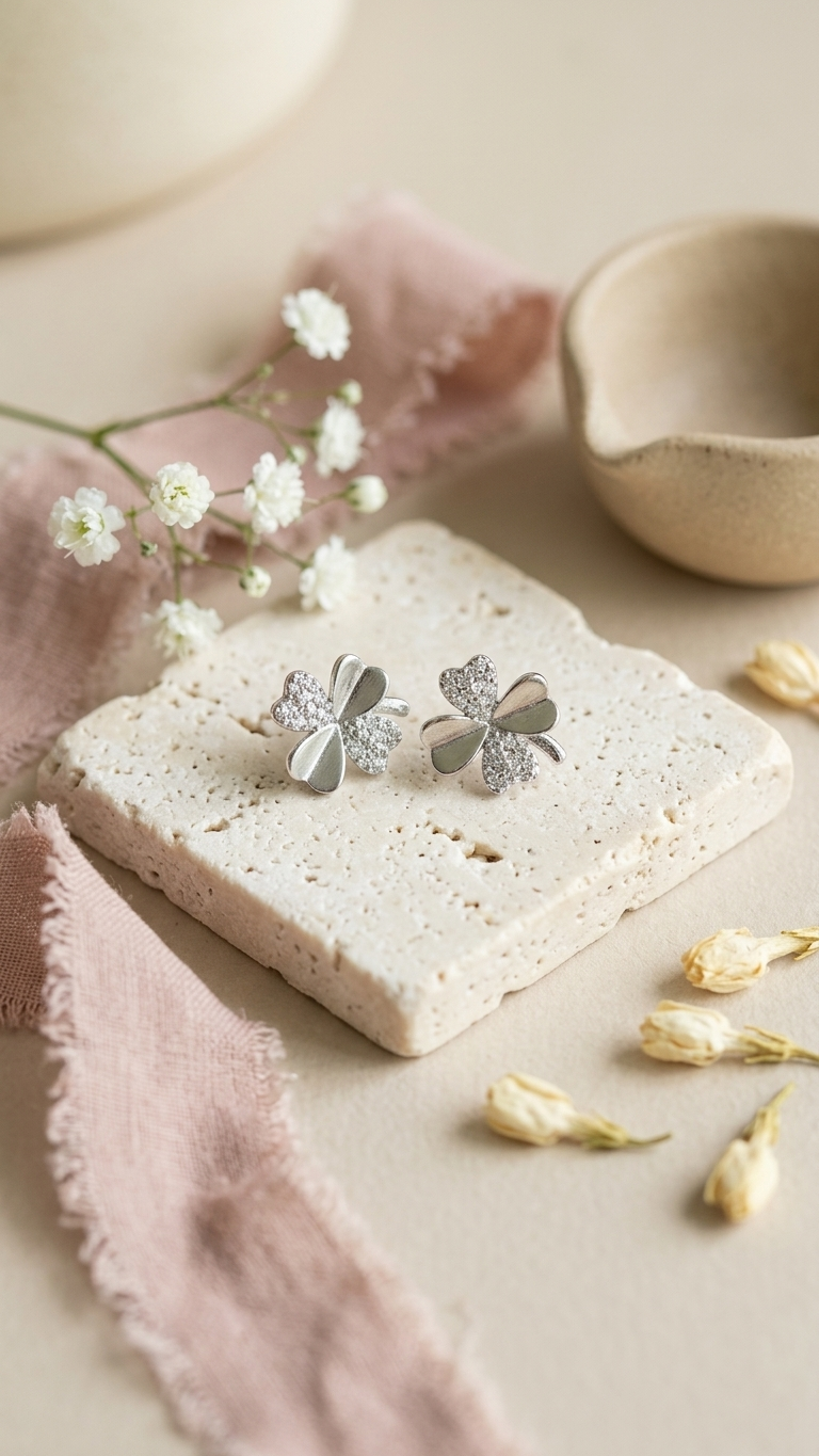 four-leaf clover silver studs