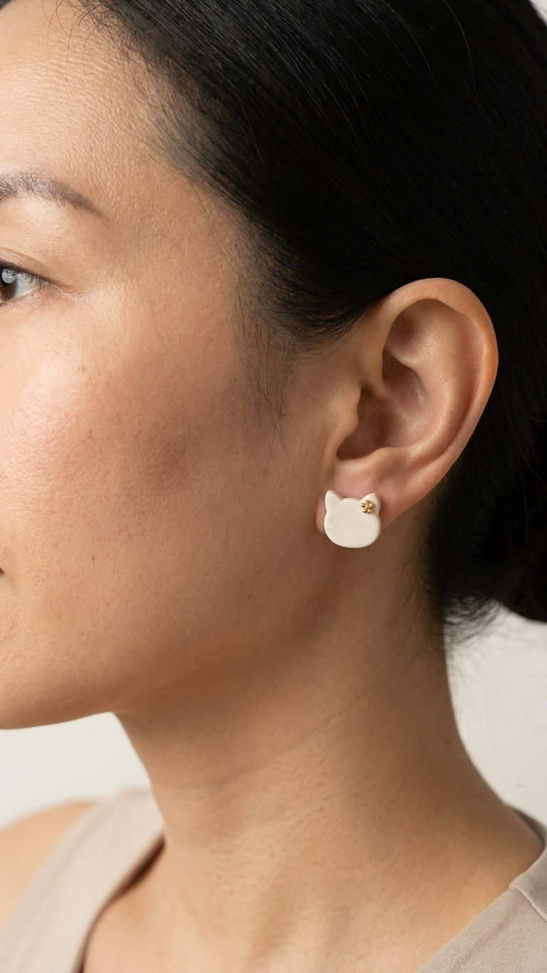 Ivory Daisy Cat Stud Earrings