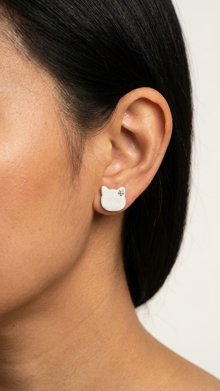 Ivory Daisy Cat Stud Earrings