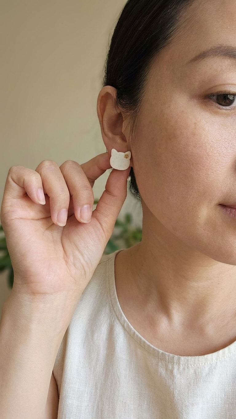 Ivory Daisy Cat Stud Earrings