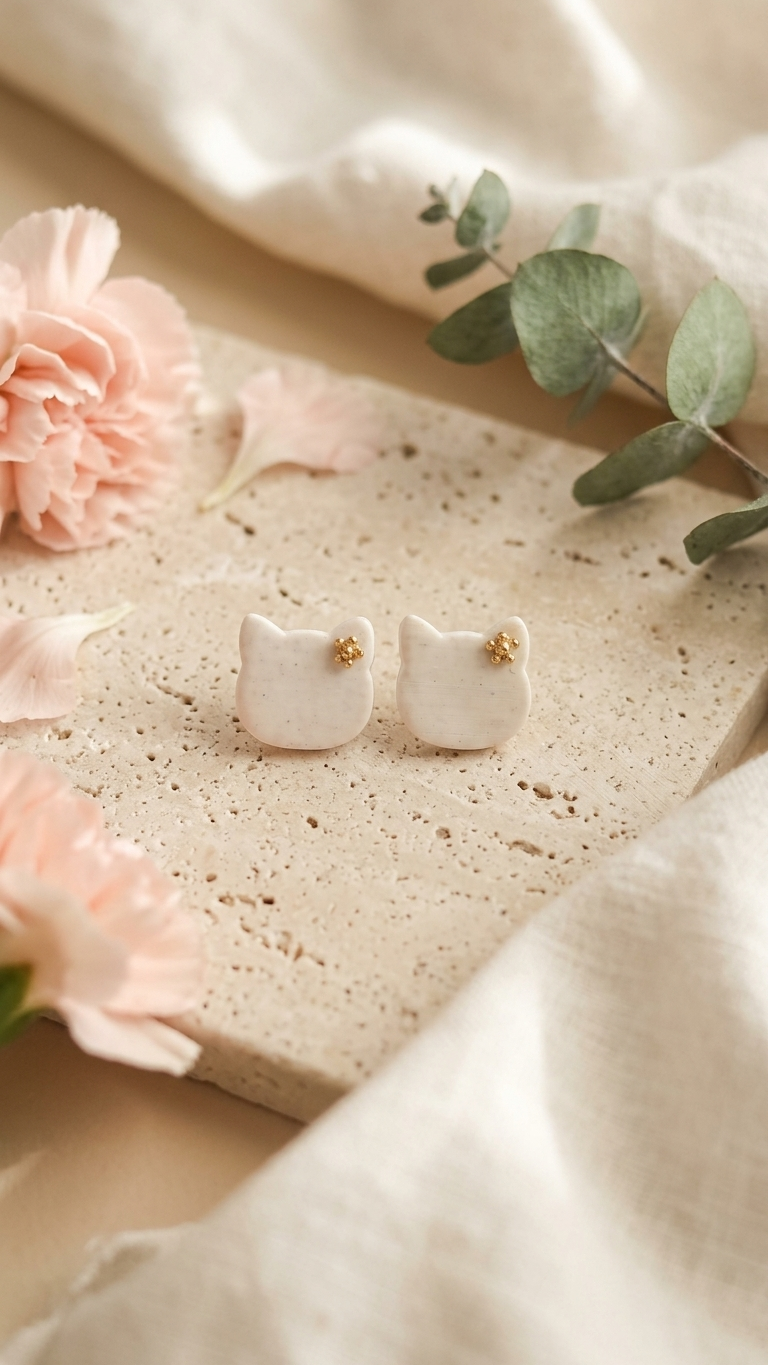 Ivory Daisy Cat Stud Earrings