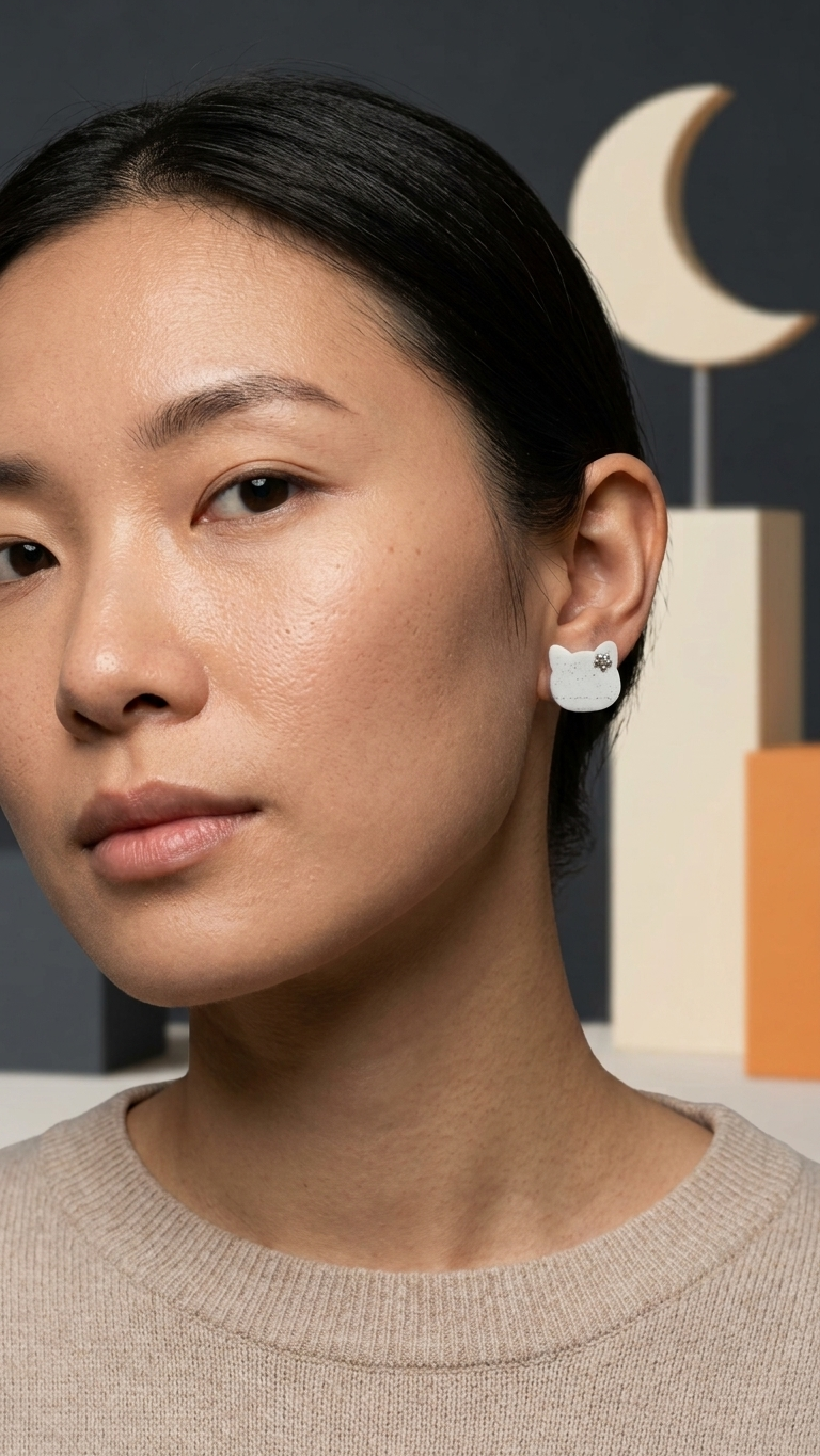 Ivory Daisy Cat Stud Earrings