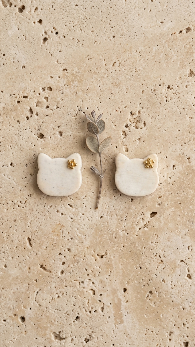 Ivory Daisy Cat Stud Earrings
