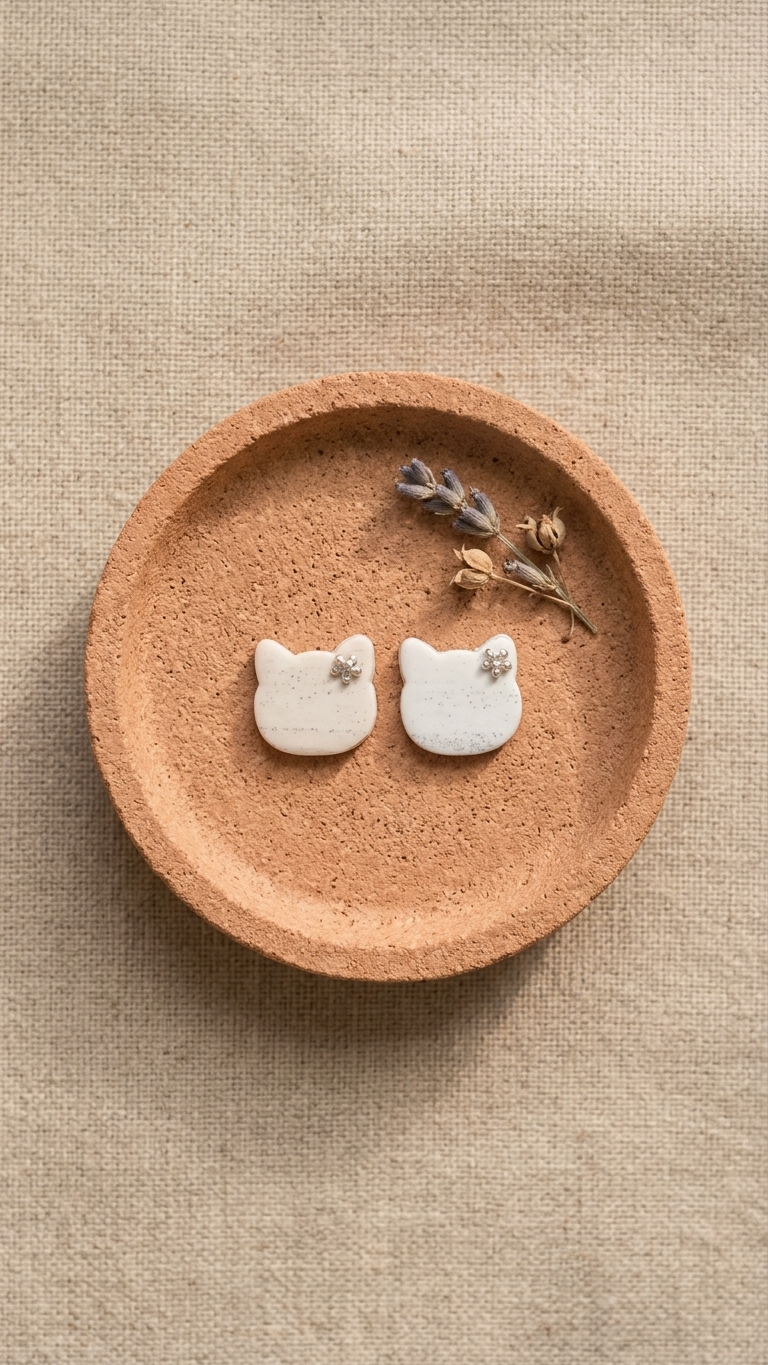 Ivory Daisy Cat Stud Earrings