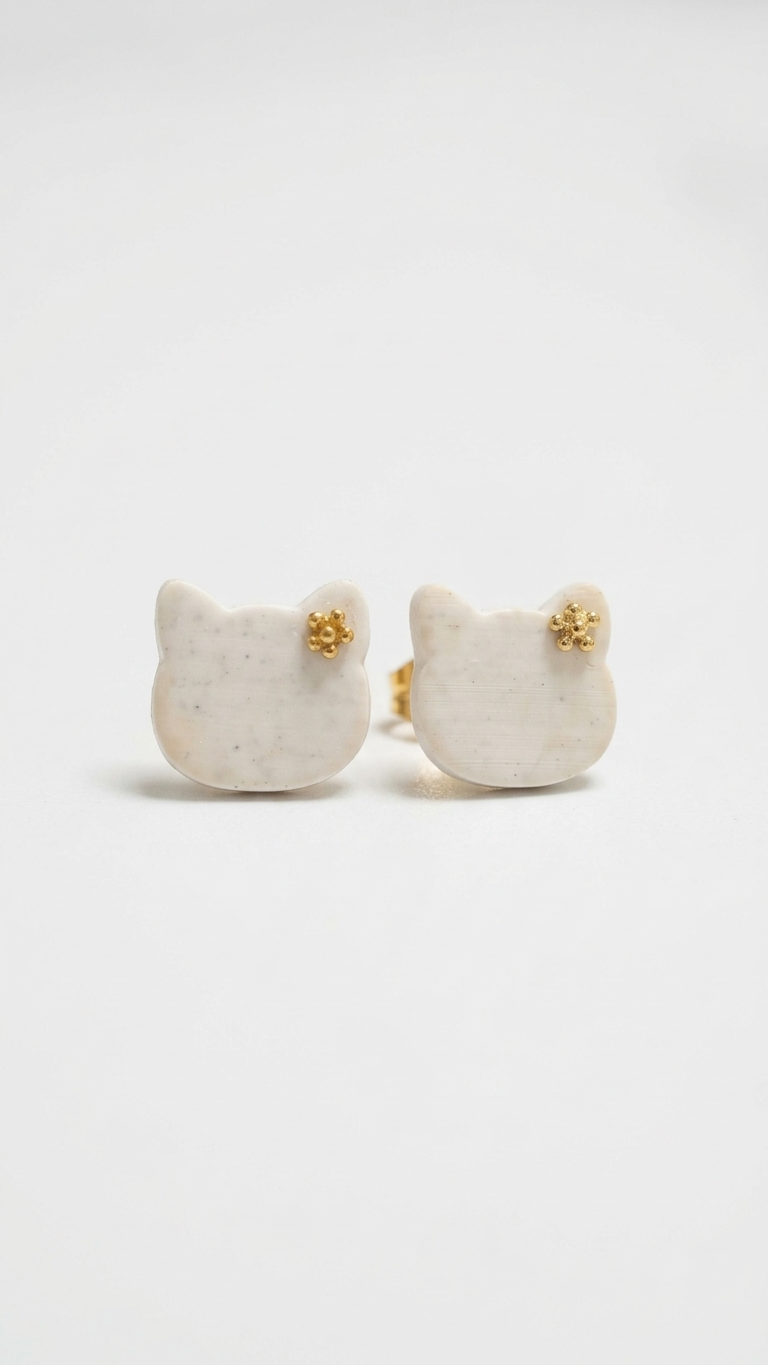 Ivory Daisy Cat Stud Earrings