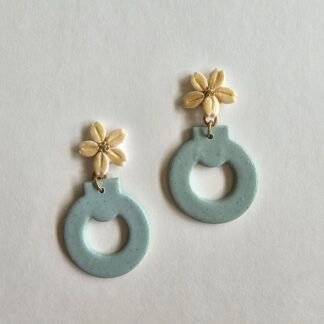 Handcrafted polymer clay floral and seafoam ring drop earrings with stainless steel posts